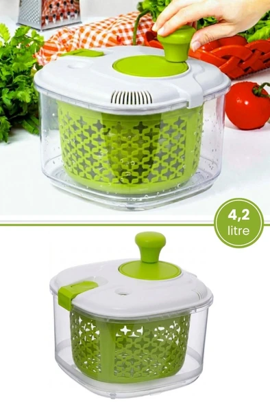 Flora Süzgeçli Manuel Salata Kurutucu 4,2 Litre, Sebze Meyve Marul Kıvırcık Yıkama ve Süzme Sepeti ürün görseli 1