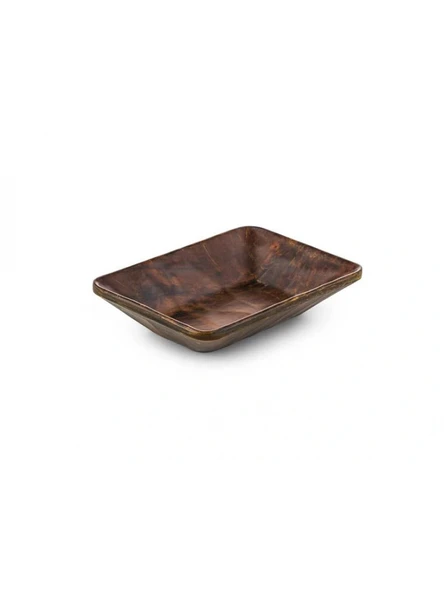 Tria Rölyefli Kestane Köşeli Kahverengi Kayık Tabak 12.5x17 cm ürün görseli 1