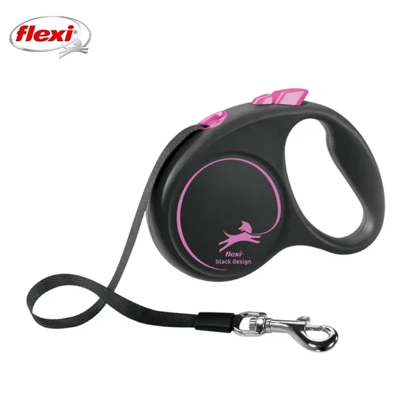 Flexi Black Design Otomatik Şeritli Köpek Gezdirme Kayışı 5Mt (S) Pembe ürün görseli 1