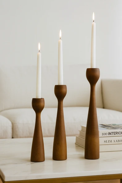 GARDEN ART HOME Suno Ahşap Mumluk Seti Kahverengi ürün görseli 1