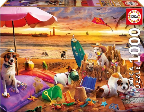 Educa 1000 Parça Sahilde Oynayan Köpekler Puzzle - 20312 - Dogs Playing on The Beach ürün görseli 1