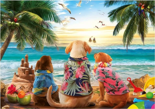 Educa 1000 Parçalı Sahildeki Köpekler Puzzle - 20291 - Dogs on the Beach ürün görseli 1
