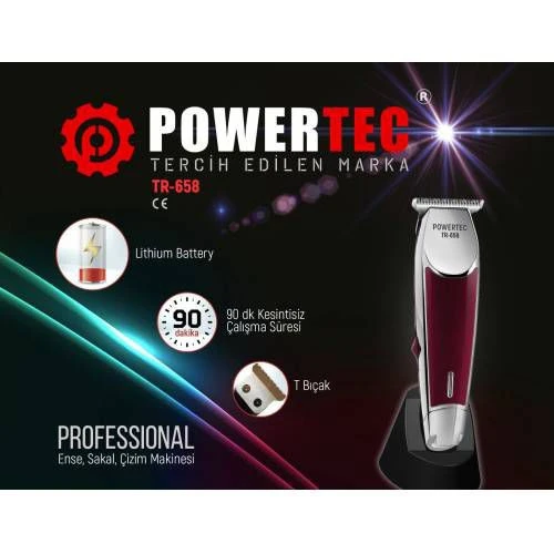 Powertec TR-658 Profesyonel Ense Sakal Çizim Tıraş Makinesi Bordo ürün görseli 1
