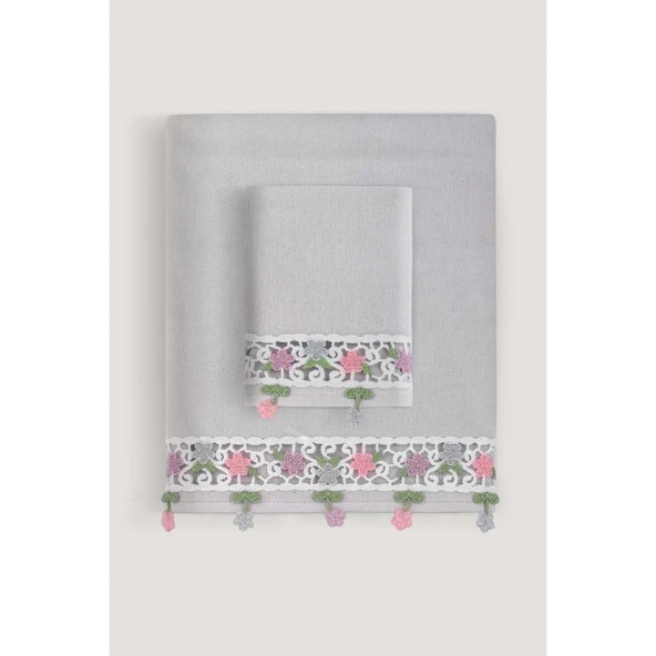 ALYA KADİFE NAKIŞLI ÇEYİZ HAVLUSU GRİ 30X50