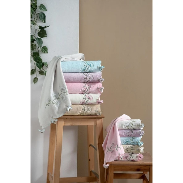 KARANFİL KADİFE NAKIŞLI ÇEYİZ HAVLUSU GRİ 30X50