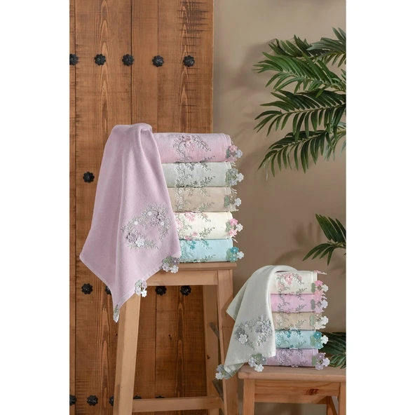 YASEMİN KADİFE NAKIŞLI ÇEYİZ HAVLUSU LİLA 30X50