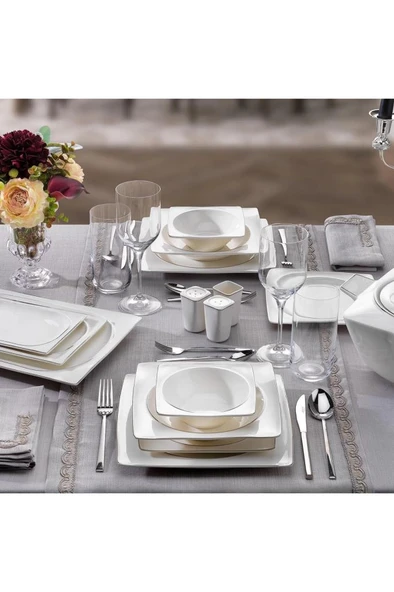 Glamor Pure 60 Parça 12 Kişilik Yemek Takımı Platin ürün görseli 1
