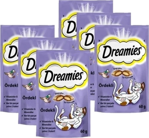 Dreamies İç Dolgulu Ördekli Kedi Ödül Bisküvisi 6X60gr ürün görseli 1