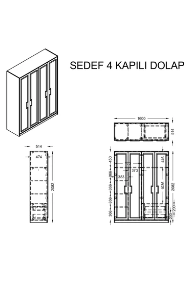 Gardırop, Lucca 4 Kapaklı Dolap - Resim 4