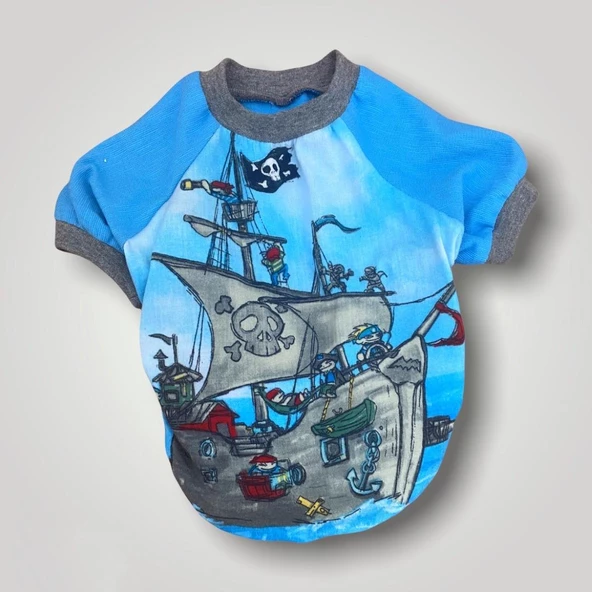 Pirate Blue Oval Yaka Tişört Köpek Kıyafeti ürün görseli 1