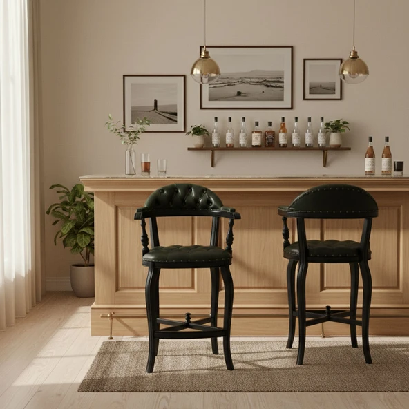 Majesta Kapitoneli Classic Ahşap Bar Sandalyesi - Resim 12