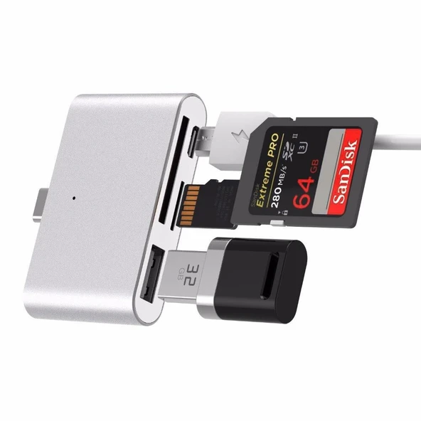 4397 Type C Usb 3.1 Kart Okuyucu SD MicroSD Tf Hub All in Çevirici Dönüştürücü Adaptör ürün görseli 1