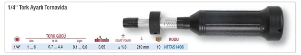 NT NTTAS1406 Tork Ayarlı Tornavida 1/4" 1-6 Nm Hassas Vidalama ürün görseli 1