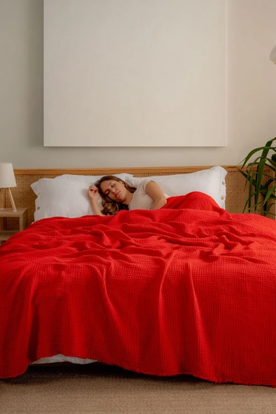 MYLASA HOME Müslin Yatak Örtüsü Ultra Yumuşak Yüksek Kaliteli 4 Kat Muslin Pike (Tek Kişilik (240x240 cm) ürün görseli 1