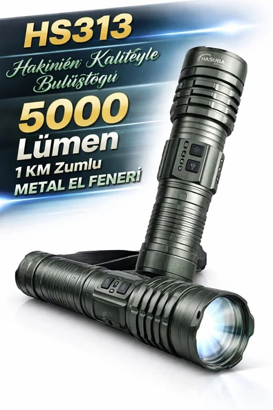 Hasuba HS313 5000 Lümen Şarj Edilebilir Zoomlu Metal El Feneri - 1 KM Menzilli ürün görseli 1