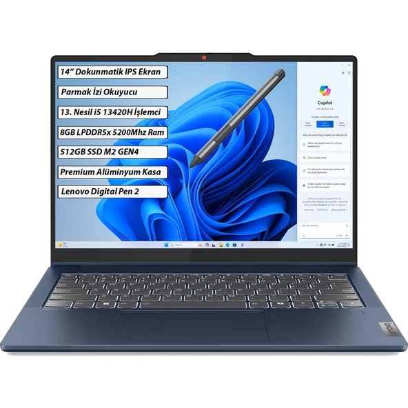 Lenovo IdeaPad 5 2-in-1 14IRH9 Intel Core i5 13420H 8GB 512GB SSD Windows 11 Home 14" WUXGA Dokunmatik Taşınabilir Bilgisayar 83KX005CTR + Lenovo Kalem ürün görseli 1