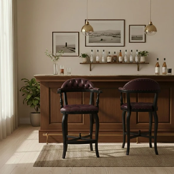 Majesta Kapitoneli Classic Ahşap Bar Sandalyesi - Resim 5