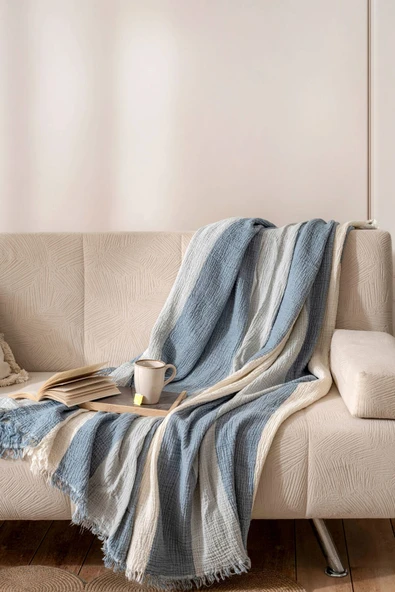 MYLASA HOME 4 Katlı Müslin Yatak Örtüsü - 220x240 cm Çok Amaçlı Pamuk Koltuk Örtüsü ürün görseli 1