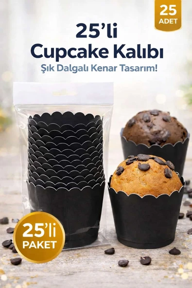 Cupcake Kalıbı & Kek Kapsülü & Muffin Kek Kalıbı & 25 Adet - Siyah Kek Kalıbı ürün görseli 1