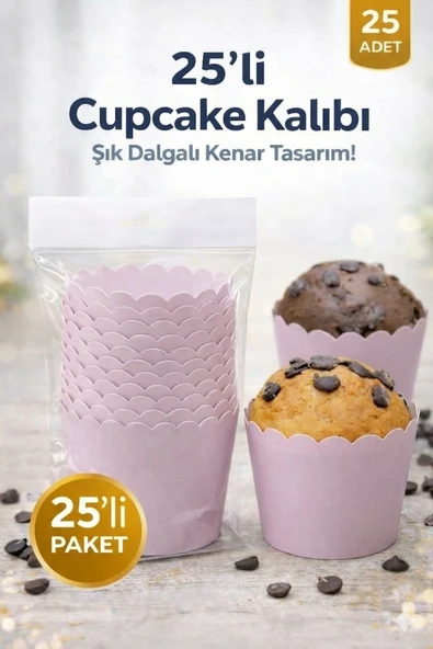Cupcake Kalıbı & Kek Kapsülü & Muffin Kek Kalıbı & 25 Adet - Lila Kek Kalıbı ürün görseli 1