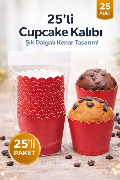 Cupcake Kalıbı & Kek Kapsülü & Muffin Kek Kalıbı & 25 Adet - Kırmızı Kek Kalıbı ürün görseli 1