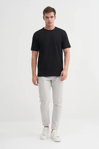 Cazador Erkek Bisiklet Yaka Örme Desen T shirt 40510 Siyah ürün görseli 1