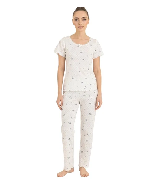 Seamlife Kadın %100 Pamuk Kalp Desenli Kısa Kollu Pijama Takımı 466542 ürün görseli 1