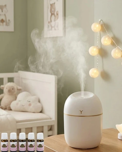 Kompakt Mini Ha Nemlendirici 5 Esans Hediyeli Led Işıklı Usb Aromaterapi Cihazı ürün görseli 1