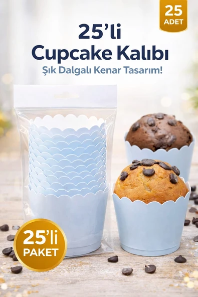 Cupcake Kalıbı & Kek Kapsülü & Muffin Kek Kalıbı & 25 Adet - Mavi Kek Kalıbı ürün görseli 1