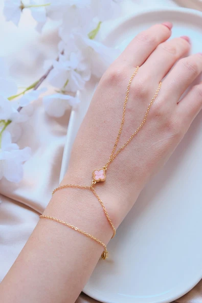 Gold Pembe Doğal Taşlı Yonca Şahmeran ürün görseli 1