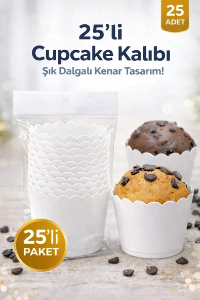 Cupcake Kalıbı & Kek Kapsülü & Muffin Kek Kalıbı & 25 Adet - Beyaz Kek Kalıbı ürün görseli 1