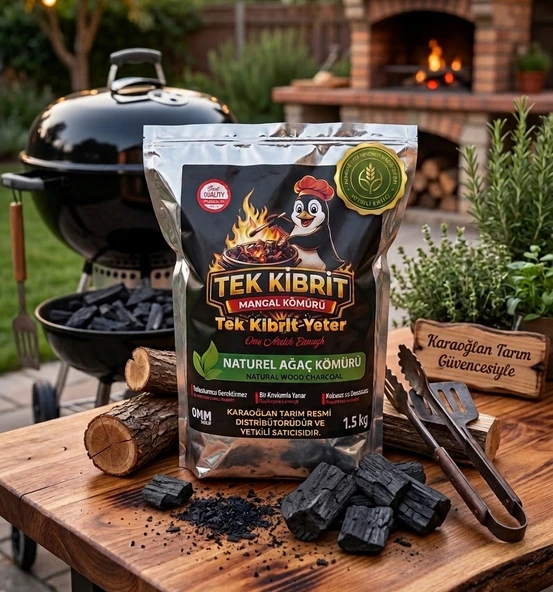 Tek Kibritle Tutuşan Naturel Ağaç Mangal Kömürü 1.5 KG - Kolay Kullanım Yüksek Isılı ürün görseli 1