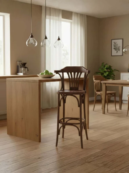 Thonet Kolçaklı Ahşap Bar Sandalyesi - Resim 7