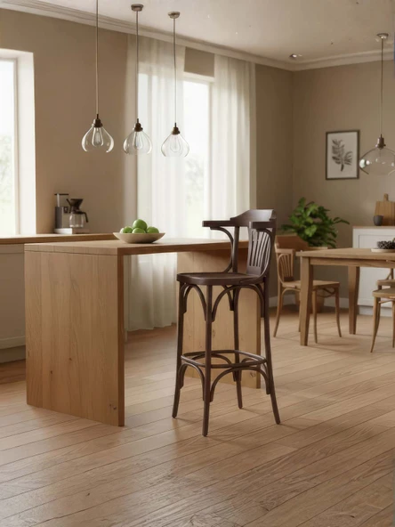 Thonet Kolçaklı Ahşap Bar Sandalyesi - Resim 8