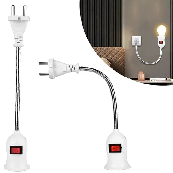 LedX DY-112 Prizden E27 Duya Dönüştürücü 26cm Spiralli Anahtarlı Duy ürün görseli 1