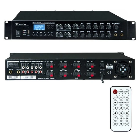 Westa WM-450UT 450W 6 Bölge Kontrollü Profesyonel Mikser Anfi Bluetooth, USB ve Eko Destekli Hat Trafolu Güç Ünitesi ürün görseli 1