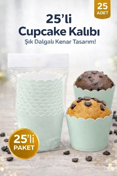 Cupcake Kalıbı & Kek Kapsülü & Muffin Kek Kalıbı & 25 Adet - Mint Yeşili Kek Kalıbı ürün görseli 1