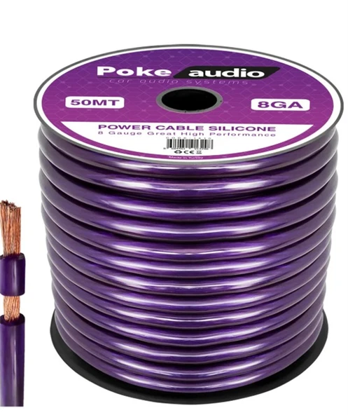 Poke PK-1410 8GA 50 Metre Silikon İzoleli Profesyonel Oto Amfi Güç Kablosu ürün görseli 1