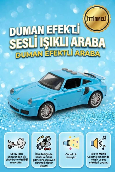Duman Atan 3 Buton Fonksiyonlu Sesli Işıklı Müzikli Sürtmeli Kapıları Açılan Porsche Oyuncak Araba ürün görseli 1