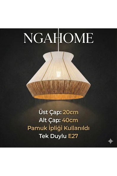 NGAHOME Skandinav Tarzı El Yapımı Pamuk İp Detaylı Dekoratif Salon Mutfak Avizesi ürün görseli 1