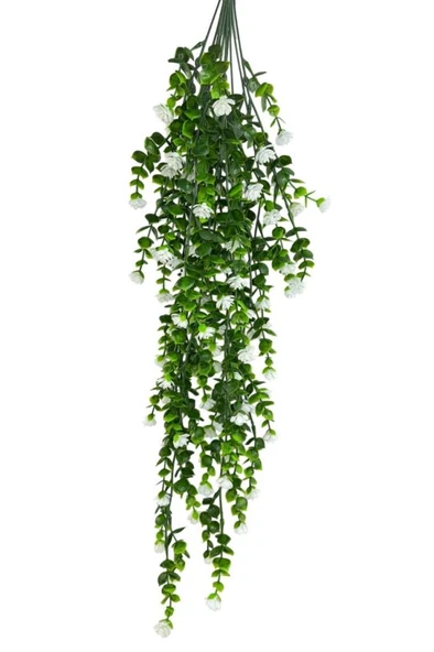 Yapay Çiçek Beyaz Sarkan Lotus Çiçekli Okaliptus Şimşir Yapay Sarmaşık 5dal 60cm ürün görseli 1