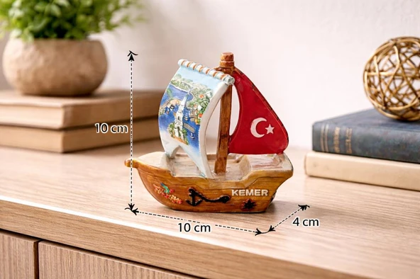 Kemer Hatırası Seramik Mini Gemi Yelkenli Biblo | Dekoratif Şık Hediyelik Obje Türk Bayrağı Detaylı ürün görseli 1
