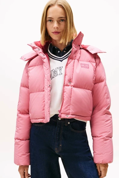 Tommy Hilfiger TJW Alaska Grid Kısa Kuş Tüyü Kadın Pembe  Mont  DW0DW21624THC ürün görseli 1