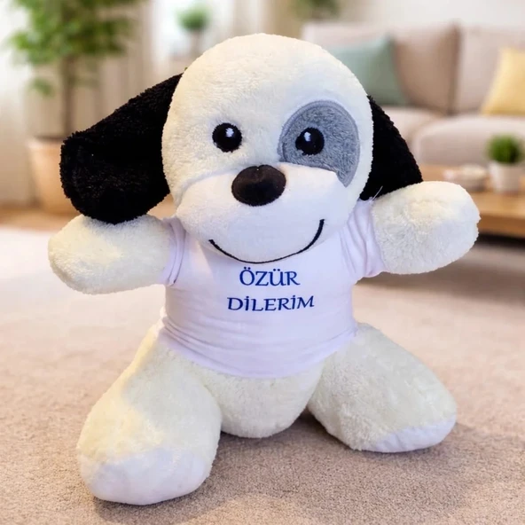 Özür Dilerim Tişörtlü Sevimli Benekli Peluş Köpek ürün görseli 1