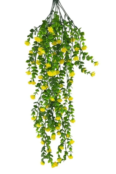 Yapay Çiçek Sarı Sarkan Lotus Çiçekli Okaliptus Şimşir Yapay Sarmaşık 5dal 60cm ürün görseli 1