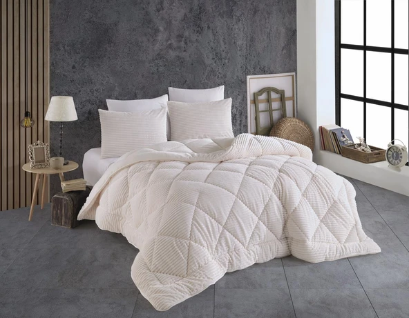 COMFORT YORGAN SETİ ÇİFT KİŞİLİK STRİPE KREM ürün görseli 1