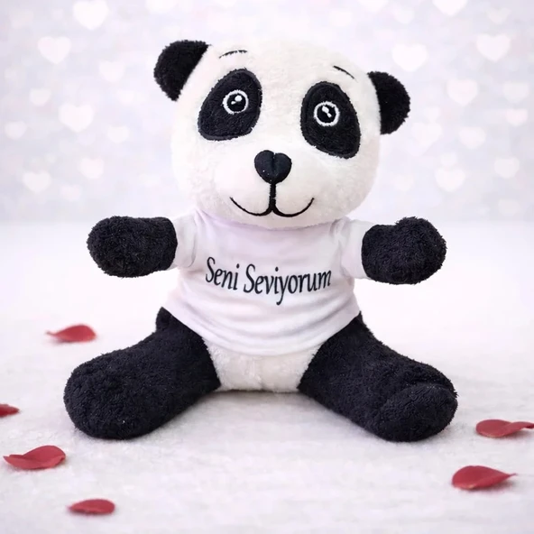 Seni Seviyorum Tişörtlü Sevimli Peluş Panda - Resim 2