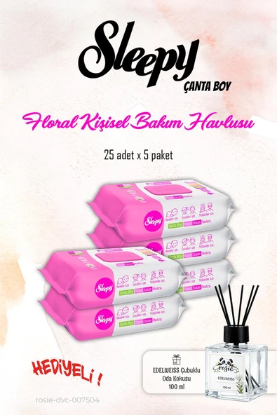 Sleepy 5 Paket, Floral 25'li Kişisel Bakım Havlusu ve ROSIE Koku ürün görseli 1