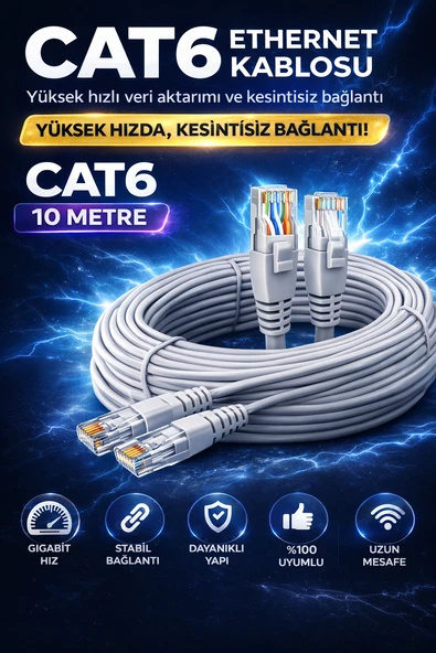 CAT6 Ethernet Kablosu 10m Gigabit LAN Kablosu Yüksek Hızlı İnternet Kablosu ürün görseli 1