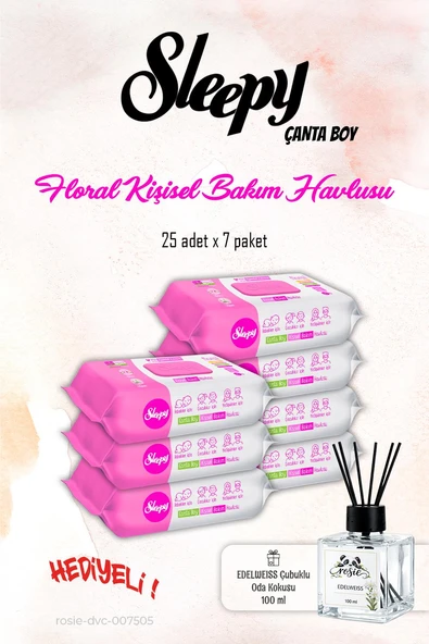 Sleepy 7 Paket, Floral Bakım Havlusu Natural 25'li ve ROSIE Koku ürün görseli 1
